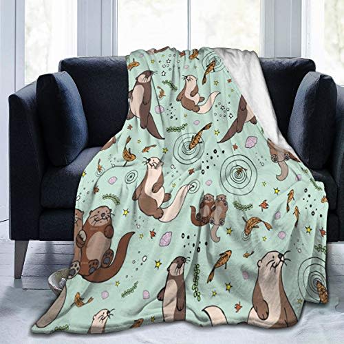 Carwayii Otter Blanket Sea Otters Throw Blanket Green Small Flannel Lap Otter Gifts for Women Kids Cozy Noon Break No Shedding Fleece Sofa Throws for Office Couch Car - 40''x50''