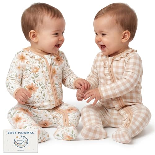 Unnivoll Rayon Made from Bamboo Baby Pajamas Baby Sleepers for Newborn 0-3 3-6 6-9 Months 2Pcs Footie Pjs Baby Girls Clothes