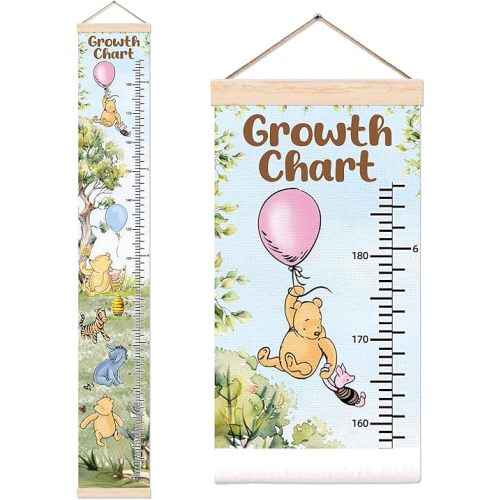 Baby Growth Chart Wall HangingDecor, Winnie Theme Height Chart for Boys Girls, Height Measurement for Wall Art, Canvas Measuring Wall Ruler, Perfect for Toddler Nursery Wall Decoration 9.8 * 64.3IN