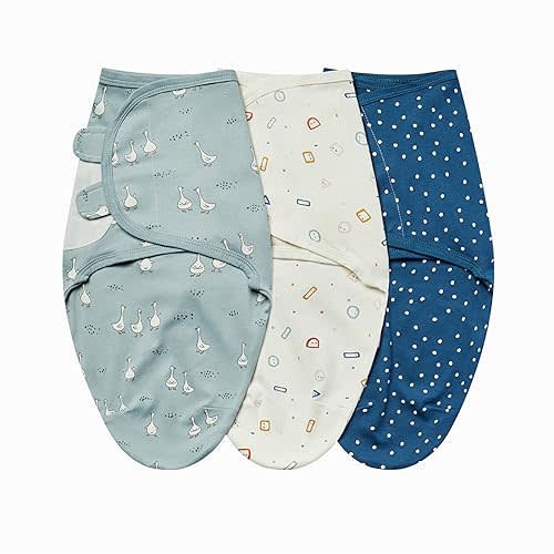 insular Baby Swaddle Wrap, Swaddle Blanket for Newborn and Infant, Adjustable Velcro Swaddling Set for Boy and Girl, Soft Cotton Baby Sleep Sack 3 Pack, Duck, Small(0-3 Month)