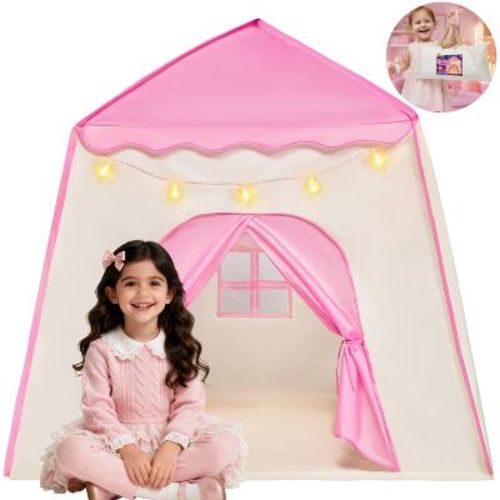 Pink Princess Tent for Toddler Girls Kids Play Tent with LED Star Lights Indoor & Outdoor Castle Tent Christmas Birthday Gift for 3-8 Year Olds Girls