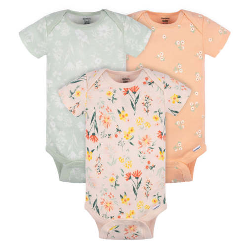 Gerber 3pk Wildflowers Short Sleeve Onesies® Bodysuit 3 Months in Peach