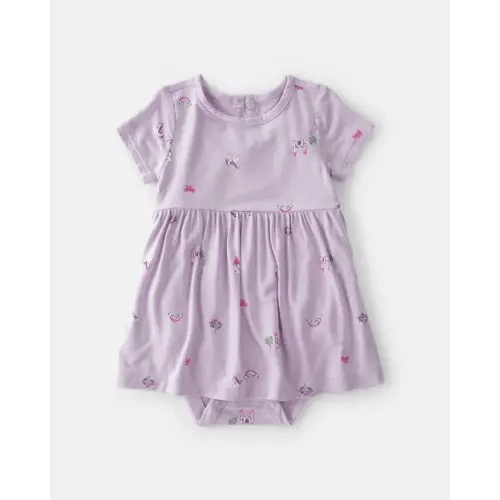 Baby Girl Fairytale Short-Sleeve PurelySoft Bodysuit Dress - Purple | Carter's