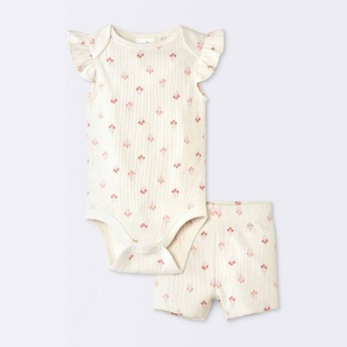 Baby Girls' 2pc Floral Bodysuit and Shorts Set - Cloud Island™ Cream Newborn