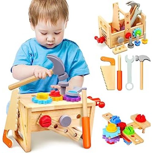 Kids Tool Set - 29 PCS Wooden Toddler Tool with Box, Montessori STEM Educational Pretend Play Construction Toy for 2 3 4 5 6 Year Old Boys Girls, Best Birthday Gift