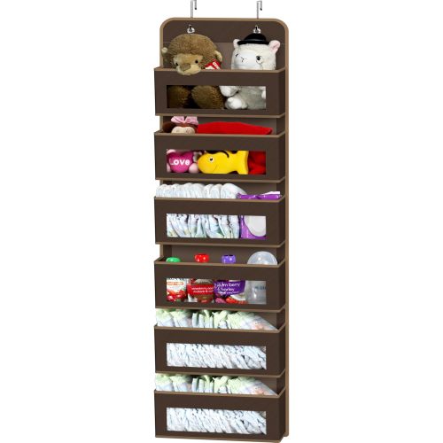 6 Clear Window Pocket Over Closet Door Storage Hanging Organizer, Brown
