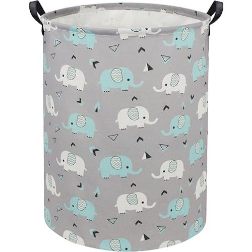 HIYAGON Elephant Baby Laundry Basket Baby Hamper for Nursery Girl Kids Hamper Cute Kids Storage Toy Bin Organizer Elephant Room Decor for Home(Elephants)