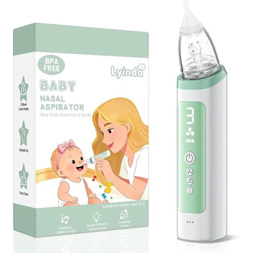 Nasal Aspirator for Baby, Electric Nose Aspirator for Toddler, Baby Nose Sucker, Automatic Nose Cleaner with 3 Silicone Tips, Adjustable Suctions, Soothing Music & Colorful Lights (Cyan)