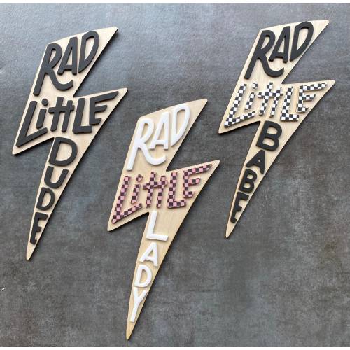 Rad Little Dude and Lady Lightning Bolt Nursery Sign: Checkered Baby Decor