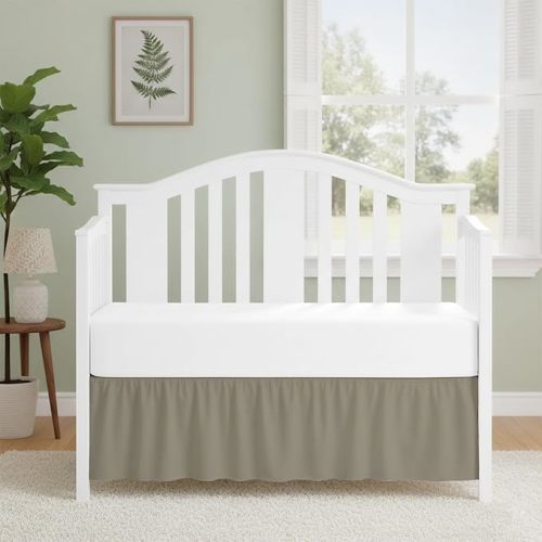 Luxury Crib Bed Skirt 28" x 52" with 14 Inch Drop Soft & Breathable Dust Ruffle Fits Standard Crib and Toddler Bed Nursery Microfiber Fabric Ruffle Bed Skirt for Baby Boys or Girls Taupe Solid