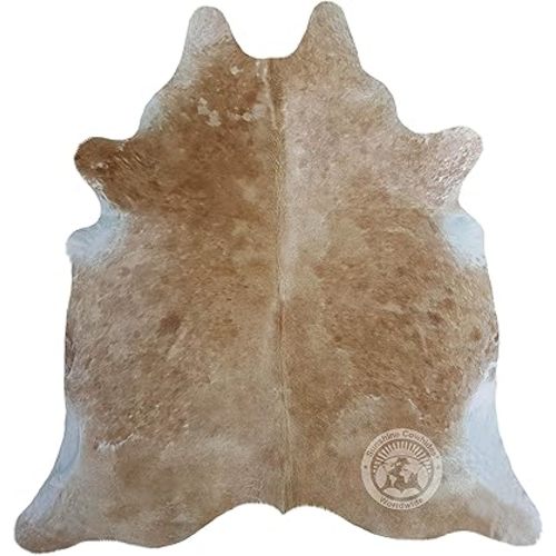 Sunshine Cowhides 100% Genuine Palomino White and Beige Cowhide Rug - Modern Style Animal Skin Rug & Floor Carpet for Living Room, Bedroom, Kitchen & More - Extra Large (6x7-8 Ft.)