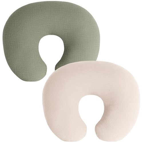 Muslin Nursing Pillow Covers, 2 Pack, Soft & Adorable Slipcovers with Zipper Closure, 100% Cotton Covers for Breastfeeding Pillows (Pistachio)