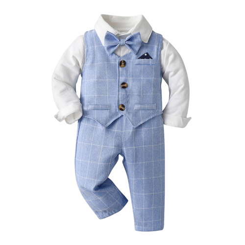 Bwdbhd Baby Suit Baby Boys' Formal Set Vest Coat Coat Pants Collared Dress Shirt and Tie 4PCS Light Blue,0-6 Months