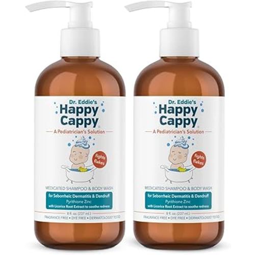 Happy Cappy Medicated Shampoo and Body Wash- Baby Dandruff Shampoo, Helps Cradle Cap and Seborrheic Dermatitis, Reduces Redness, Dermatologist Tested, Fragrance-Free- 8 Fl Oz (Pack of 2)
