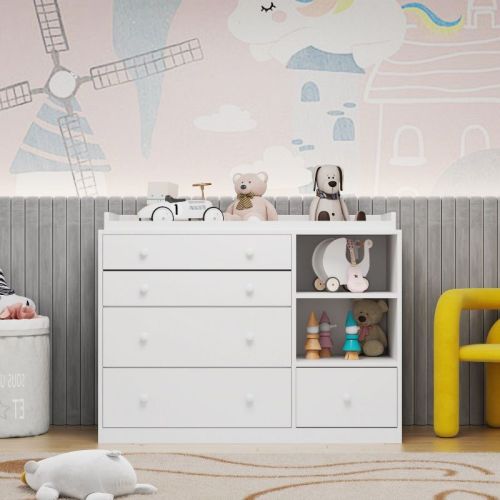 FUFU&GAGA Premium Baby Changing Table White 5-Drawer Dresser White Nursery Furniture Baby Dresser and Diaper Station Chest
