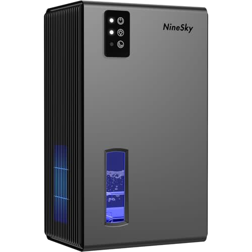 NineSky Dehumidifier, 1000 sq.ft Dehumidifiers for Home with 95oz Large Water Tank,Quiet Dehumidifier with 7-Color Ambient Light & Auto Shut Off, Dehumidifier for Basement, Bedroom, Bathroom (Grey)