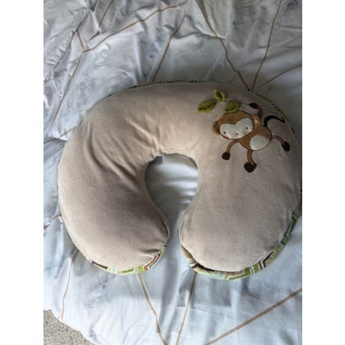 Boppy Beige Nursing Pillow with Monkey Embroidery