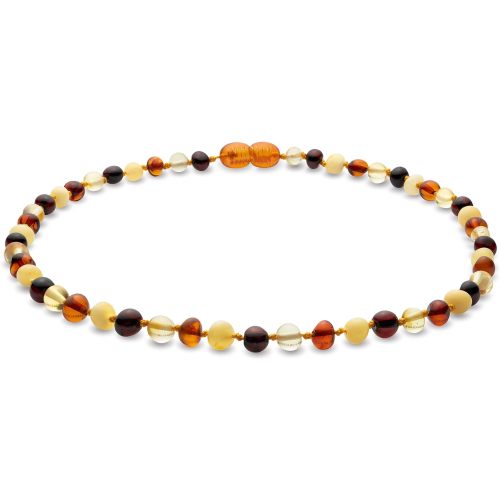 Natural Baltic Amber Necklace 13 inches - Knotted Between Beads- Polished Amber Beads- Multicolor