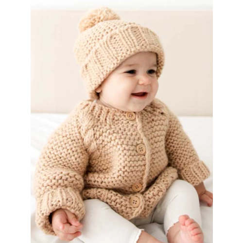 Garter Stitch Cardigan Sweater, Latte