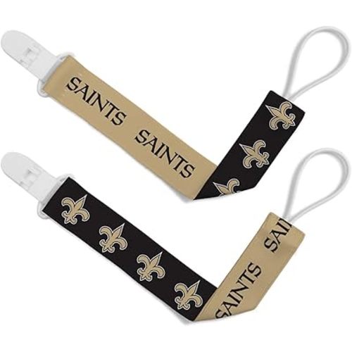 Baby Fanatic Officially Licensed Unisex Pacifier Clip 2-Pack - NFL New Orleans Saints - Officially Licensed Baby Apparel