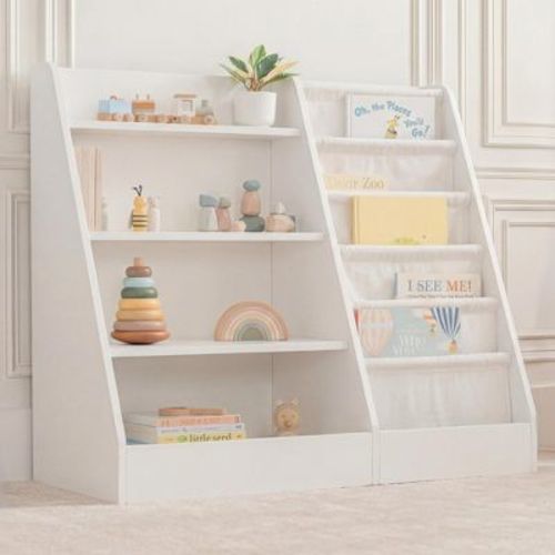 Comfy Cubs Kids Bookshelf 35.2 x 15.7 x 31.5 Inches - Sturdy Montessori Shelf with Soft & Hard Shelves - White