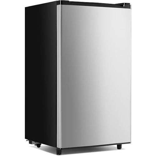 NEWBULIG Mini Fridge with Freezer 3.2 Cu.Ft Small Refrigerator for Office, Dorm, Small Fridge with Adjustable Thermostat, Energy Saving, Singel Door, Sliver