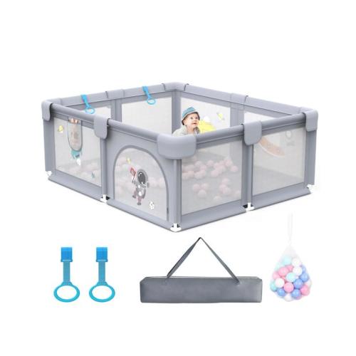 Advwin 155x 185cm Large Baby Playpen with Anti-Slip Base 2 Pull Ring - Grey