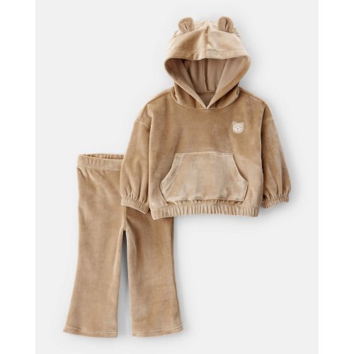 Baby Girl Bear Velour Hoodie & Pant Set - Brown | Carter's