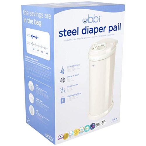 Ubbi Steel Diaper Pail, Odor Locking, No Special Bag Required, Award-Winning, Registry Must-Have, Ivory
