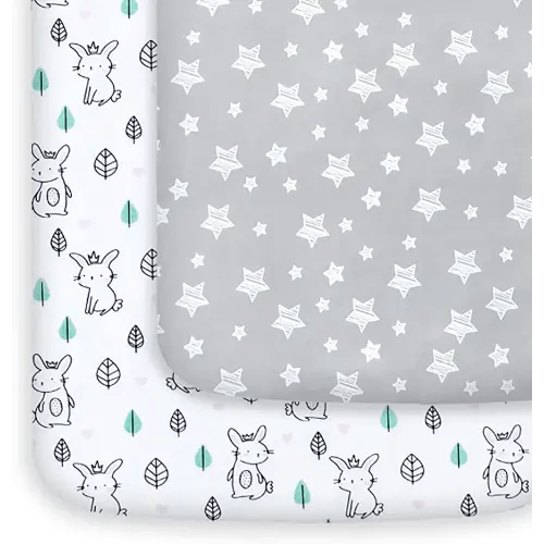 Pack and Play Sheets, 2 Pack Mini Crib Sheets, Stretchy Playard Fitted Sheet, Compatible with Graco Pack n Play, Soft and Breathable Material, Stars & Bunny