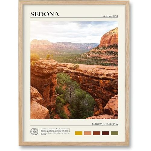HesenDot Natural OAK Wood Framed Arizona Wall Art,12x16in Sedona's Red Rock Formations Quality Canvas Wall Print,Classic Urban Landmark Wall Decor for Living Room,Bedroom,Office Gallery Set of 1