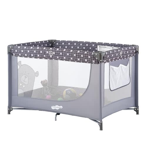 Pamo Babe Portable Crib Baby Playpen with Mattress and Carry Bag Grey
