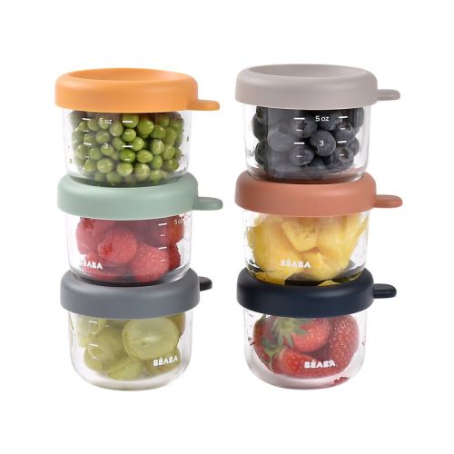 Set of 6 glass baby food jars 150 ml - Sunrise Color Mix | BEABA | USA