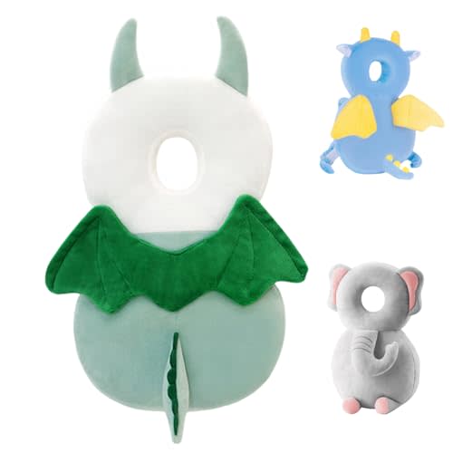 JunNeng Baby Head Protector Backpack, Toddler Walking Fall Head Protection, Green Dinosaur