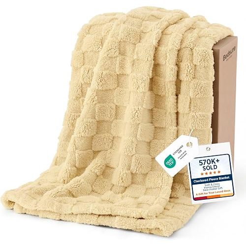 Bedsure Checkered Soft Cozy Twin Blanket for Bed, Yellow,60"×80"