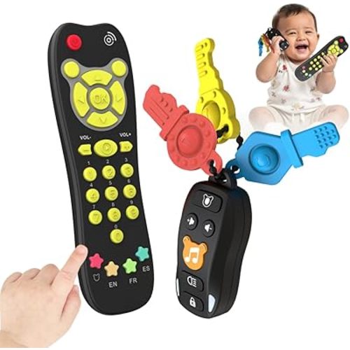 Baby Toy Car Keys Baby Remote Control Toy Set, Toddlers Pretend Toy Key and TV Remote with Sounds Lights Interactive Musical Sensory Learning Toys Gifts for Boys Girls Infant Age 6+ Months