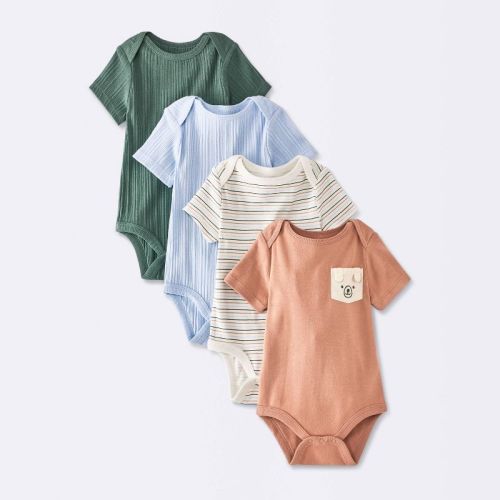 Baby Boys' 4pk Short Sleeve Bodysuits - Cloud Island™ Blue/green/tan 0-3M