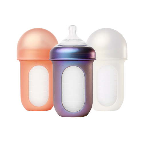 Nursh Silicone Baby Bottles with Collapsible Silicone Pouch - 8 fl oz/3pk - Metallic