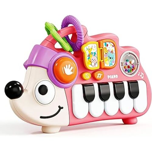 Baby Piano Drum Music Toy 6-12 Months, Hedgehog Light Up Musical Keyboard Animal Sound, Toddler 12-24 Early Learning Educational Interactive Infant Toys Girl Boy Gift 1 Year Old