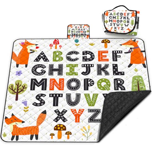 Poedist Extra Large Picnic Blanket Waterproof,80"x 80"Foldable Machine Washable Beach Blanket,Outdoor Blanket for 6-8 Adults,Suitable for Indoor Crawling,Park Beach,Camping,Hiking,Family Travel(ABC)