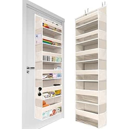 HOMELUX THEORY 1 PC Heavy Duty Over the Door Organizer 55x14x6.7, 6 Large Front & 12 Side Pockets, Hanging Storage Closet Door Organizer for Bedroom, Bathroom and Baby Nursery Storage (Ivory)