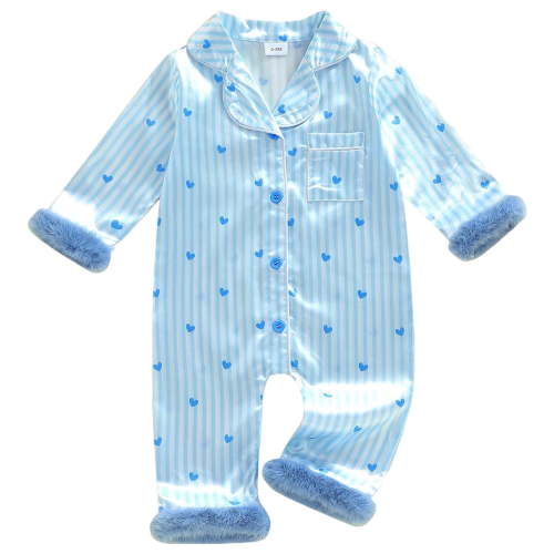Zanarzt Baby Romper Bodysuits Baby Girls Romper Baby Pajamas Heart Romper Cute Outfit Sleep Bodysuit Light Blue,0-3 Months