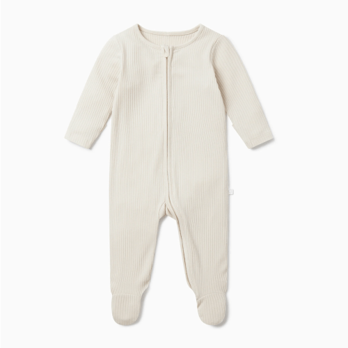 Clever Zip Footed Baby Pajamas Ribbed Ecru / 0-3M