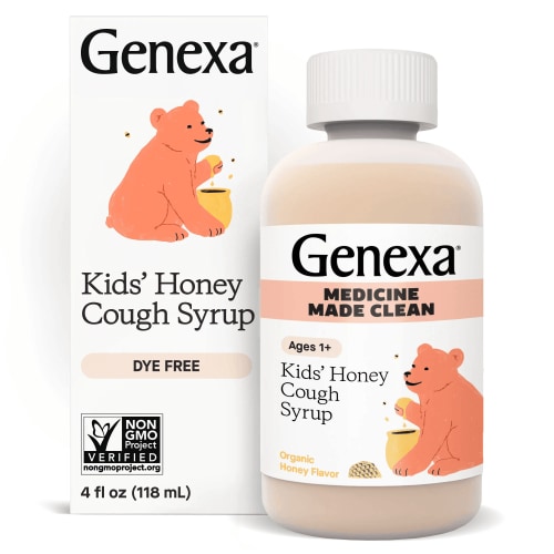 Genexa Kids’ Organic Honey Cough Syrup, Dye Free, 0% Artificial Additives, Children's Cough Remedy for Kids 2-11, Soothing Natural Honey Flavor, Gluten Free, & Non-GMO 4 fl oz