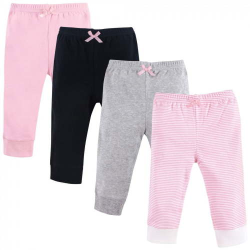 Luvable Friends Baby and Toddler Girl Cotton Pants 4pk, Light Pink Stripe, 0-3 Months