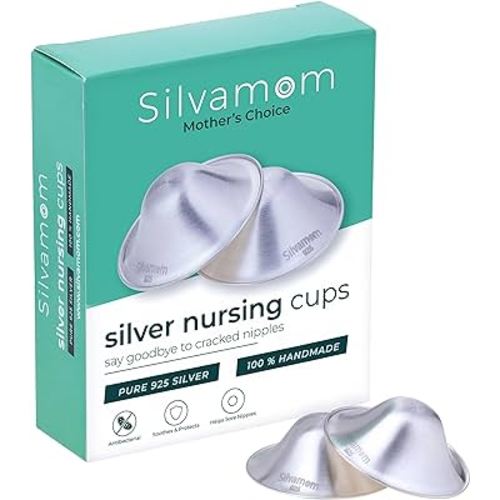 Silvamom® The Original Silver Nursing Cups | Nipple Shields for Nursing Newborn Breastfeeding | 925 Silver | Nickel Free | Newborn Essentials Must Haves | Soothies and Protect (Regular Size)
