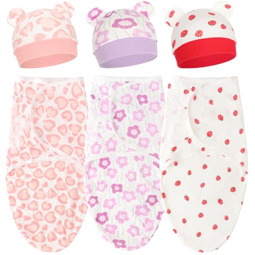 DRESHOW BQUBO 3 Pack Baby Swaddle Sleep Sacks Baby Swaddling Blanket Wrap Newborn Swaddle Sack with Bear Ears Hat for Boys Girls 6-12 Lbs Newborns & 0-3 Months Girls Boys