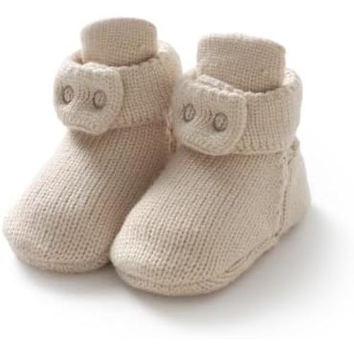 Avibae Cozy Baby Booties, Two Snap Closure Warm Infant Girl Boy Socks Bootie, Newborn Knit Shoes for 0-9 Months