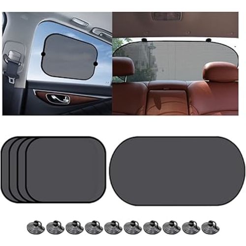 5Pack Set Car Window Shade, Auto Sun Shades for Side and Rear Window, Sun Glare and UV Rays Protection for Child, Sun Shade with Suction Cup Universal for Most Cars