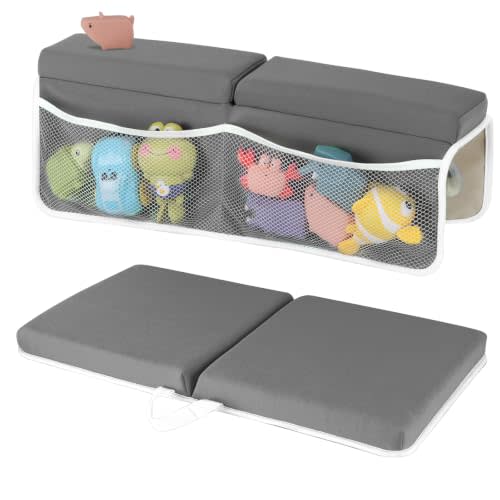 Baby Bath Kneeler and Elbow Rest Pad Set, Dark Gray | 1.5" Thick Soft Memory Foam, Bath Toys Organizer, Non-Slip, Quick-Dry, Foldable, Gift for Parents